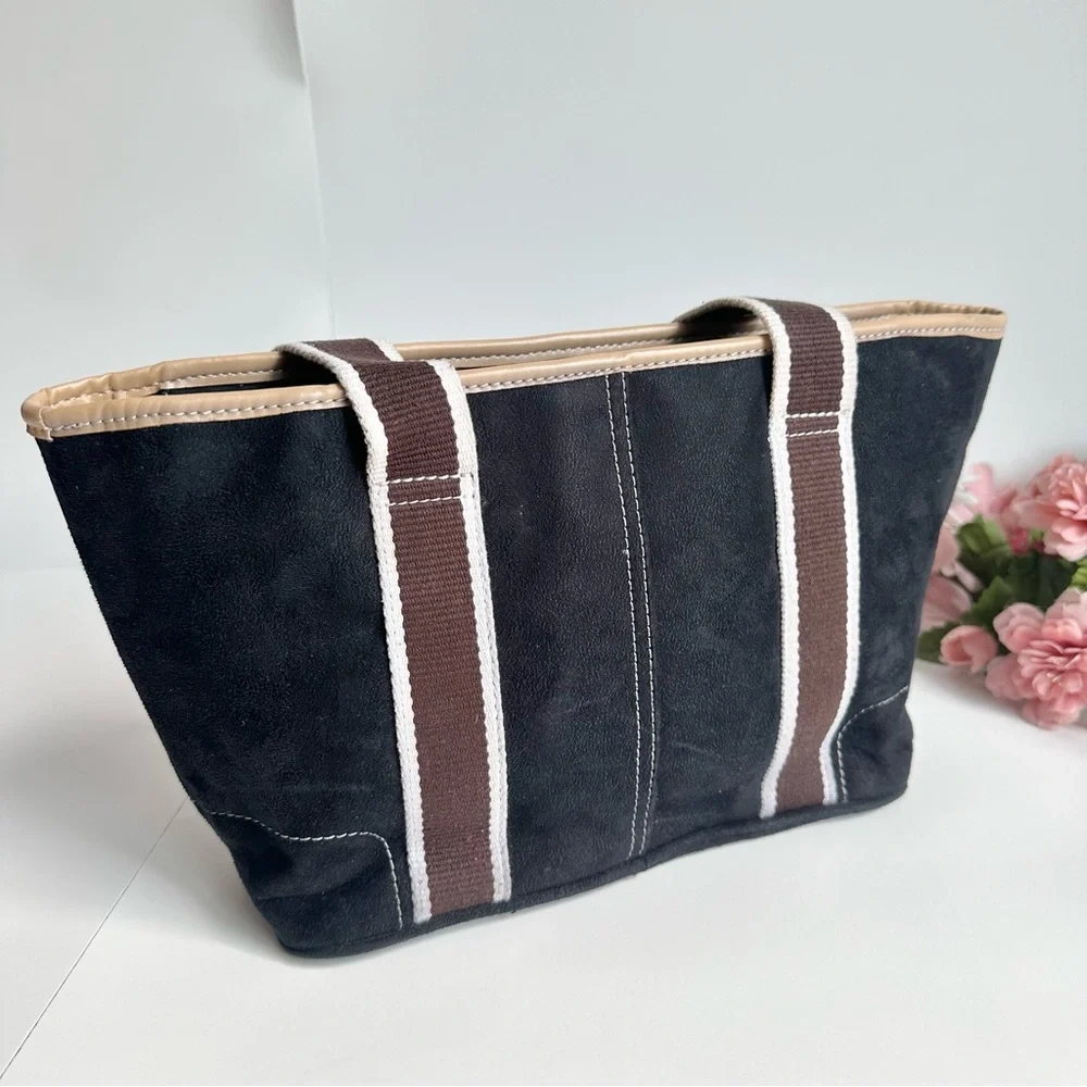 Vintage Coach Leatherware Hampton Mini Black Suede Tan Leather Shoulder Bag - Picture 9 of 16